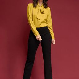 FableStreet Women Mustard Yellow Tie-Up Neck Top-picture-6