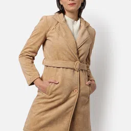 Campus Sutra Women Beige Solid Long Coats-image-60