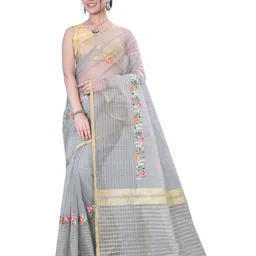 suyukti creation Floral Embroidered Zari Tissue Tussar Saree-picture-36