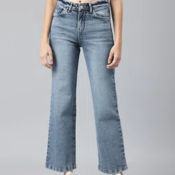 Xpose Women Blue Comfort Wide Leg High-Rise Heavy Fade Stretchable Crop Jeans-image-73