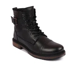 FAUSTO Men Textured Leather High-Top Lace-Up Boots-picture-13