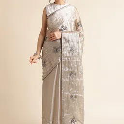 FABMORA Floral Embrodered Sequinned Organza Saree-picture-22