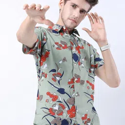 HIGHLANDER Men Green Slim Fit Floral Printed Casual Shirt-image-41