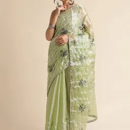 FABMORA Floral Embrodered Sequinned Organza Saree-image-38