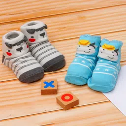 Yellow Bee Boys Pack Of 2 Patterned Ankle Length Anti-Skid Cotton Socks-picture-38