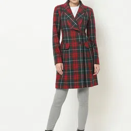 Owncraft Women Red & Green Checked Woolen Coat-image-13
