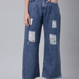 SHOWOFF Women Wide Leg Mildly Distressed Acid Wash Jeans-picture-23