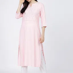 Vishudh Women Pink Ethnic Motifs Embroidered Kurta-image-27