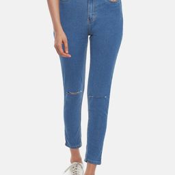 People Women Blue Skinny Fit Slash Knee Jeans-picture-45
