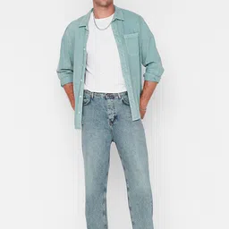 Trendyol Men Pure Cotton Mid-Rise Low Distress Heavy Fade Jeans image 1