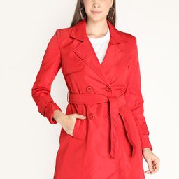 HONNETE Women Red Solid Trench Winter Coat-picture-32