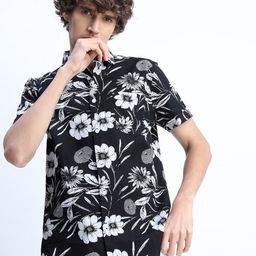 HIGHLANDER Men Black Slim Fit Floral Printed Casual Shirt-picture-15