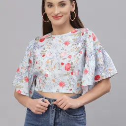 Style Quotient Women Blue & Pink Floral Print Crop Top-picture-22