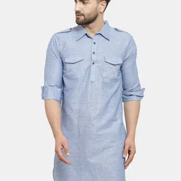 Enchanted Drapes Men Blue Pathani Kurta-picture-25