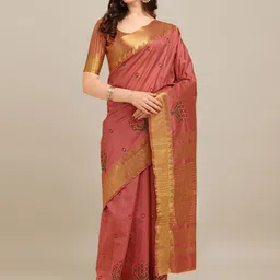 RAJGRANTH Pink & Gold-Toned Floral Embroidered Designer Saree-image-22