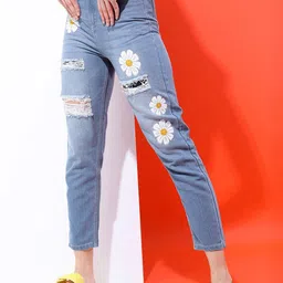 Tokyo Talkies Women Blue Ripped Light Fade Printed  Jeans-image-79