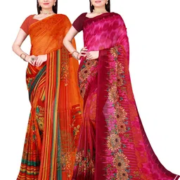 SAADHVI Pack of 2 Pink & Orange Pure Georgette Sarees-picture-32