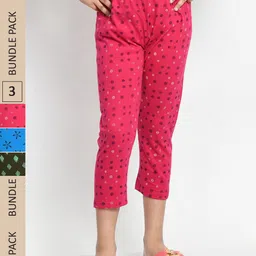 BAESD Girls Pack Of 3 Printed Pure Cotton Capris-image-91