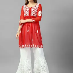 wearial Floral Embroidered Chikankari Pure Georgette A-Line Kurti-picture-15