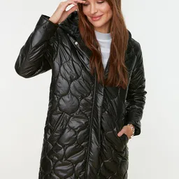 Trendyol Women Black Self Design Overcoat-image-79