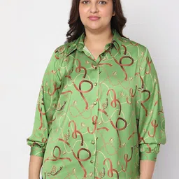 VERO MODA CURVE Plus Size Women Green Abstract Printed Casual Shirt-picture-27