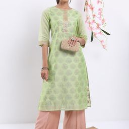 Vishudh Women Green Floral Printed Sequinned Kurta-picture-22