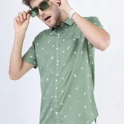 HIGHLANDER Men Olive Green Slim Fit Printed Casual Shirt-picture-22