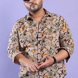 Instafab Plus Men Beige Classic Opaque Printed Casual Shirt-picture-22