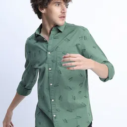 HIGHLANDER Men Green Slim Fit Printed Casual Shirt-image-65