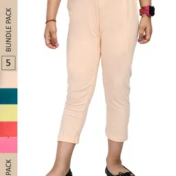 IndiWeaves Girls Pack Of 5 High Rise Pure Cotton Capris-image-59