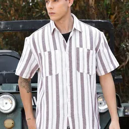 The Roadster Lifestyle Co. White & Grey Striped Oversized-Fit Pure Cotton Casual Shirt-picture-39