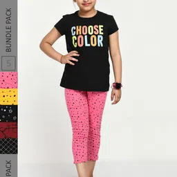 IndiWeaves Girls Pack of 5 Printed High Rise Pure Cotton Capris-picture-29