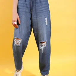 Tokyo Talkies Women Tapered Fit High Rise Mildly Distressed Stretchable Jeans-picture-36