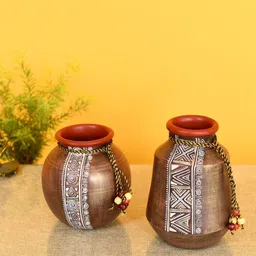AAKRITI ART CREATIONS Brown 2-Pieces Simmering Sand Printed Vases-picture-35