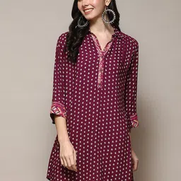 Biba Bandhani Printed Shirt Collar Kurti-picture-16
