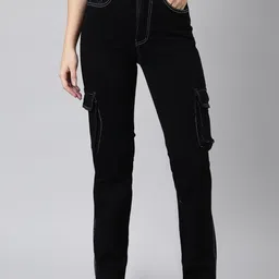 SHOWOFF Women Jean Straight Fit Clean Look Stretchable Cargo Jeans-image-94