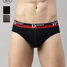 DIXCY SCOTT Men Black & Grey Pack Of 3 Solid Pure Cotton Basic Briefs DSO-MOVE BRIEF-P3-image-92