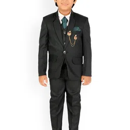 DKGF FASHION Boys Green & White 5-Piece Checked Suit-image-8