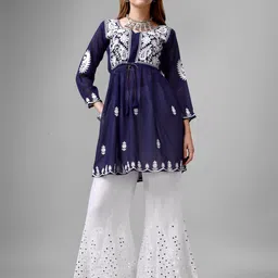 wearial Floral Embroidered Chikankari Pure Georgette A-Line Kurti-picture-41