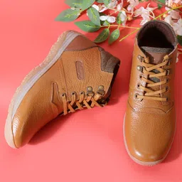 Allen Cooper Men Tan-Brown Solid Genuine-Leather Biker Boots-picture-29