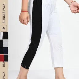 IndiWeaves Girls Pack Of 4 Colourblocked High Rise Pure Cotton Capris-picture-25