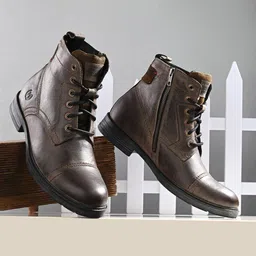 MONDAIN Men Textured Leather Regular Boots-picture-22