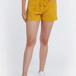 Zink London Women Yellow Slim Fit High-Rise Shorts-picture-25