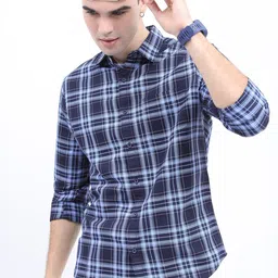 HIGHLANDER Men Slim Fit Tartan Checks Casual Cotton Shirt-picture-17
