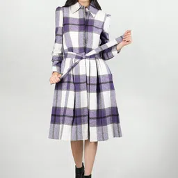 CHKOKKO Checked Spread Collar Long Sleeve Belted Longline Trench Coat-picture-18
