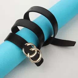 DressBerry Women Black Synthetic Leather Push Pin Belt image 1