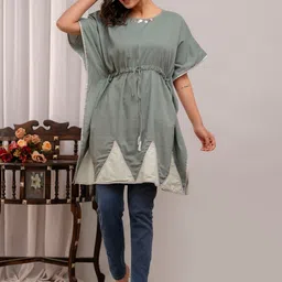 A&K Round Neck Regular Sleeves Gotta Patti Above Knee Cotton Kaftan Kurta-image-77