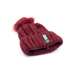 YOUSTYLO Adults Maroon Self Design Woolen Winter Pompom Cap-picture-15