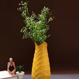 Aura Yellow Fish Scale Designed Ceramic Vase-image-43