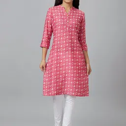 Globus Pink Ethnic Motifs Printed Mandarin Collar Straight Kurta-image-25